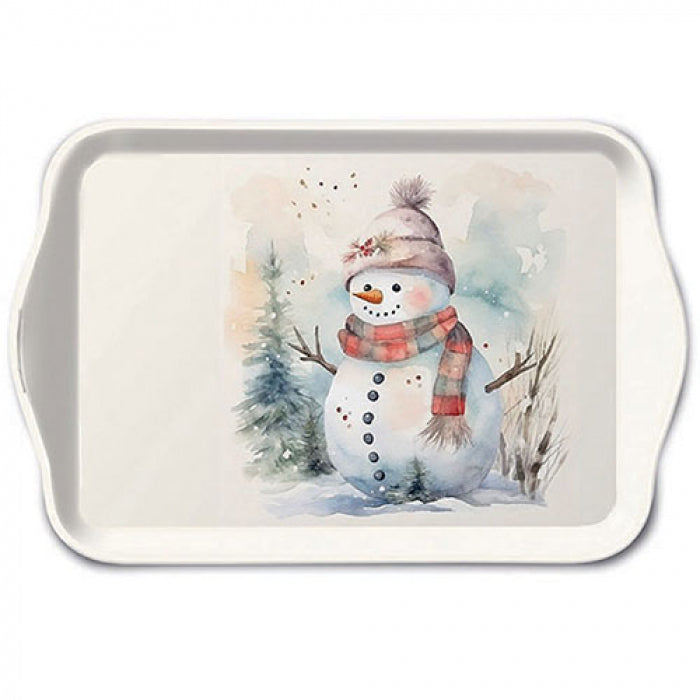 Tálca Hóember természetben Karácsonyi műanyag kistálca 13x21 cm