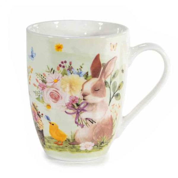 Húsvéti virágos nyuszis porcelán bögre - 300 ml papír díszcsomagolásban