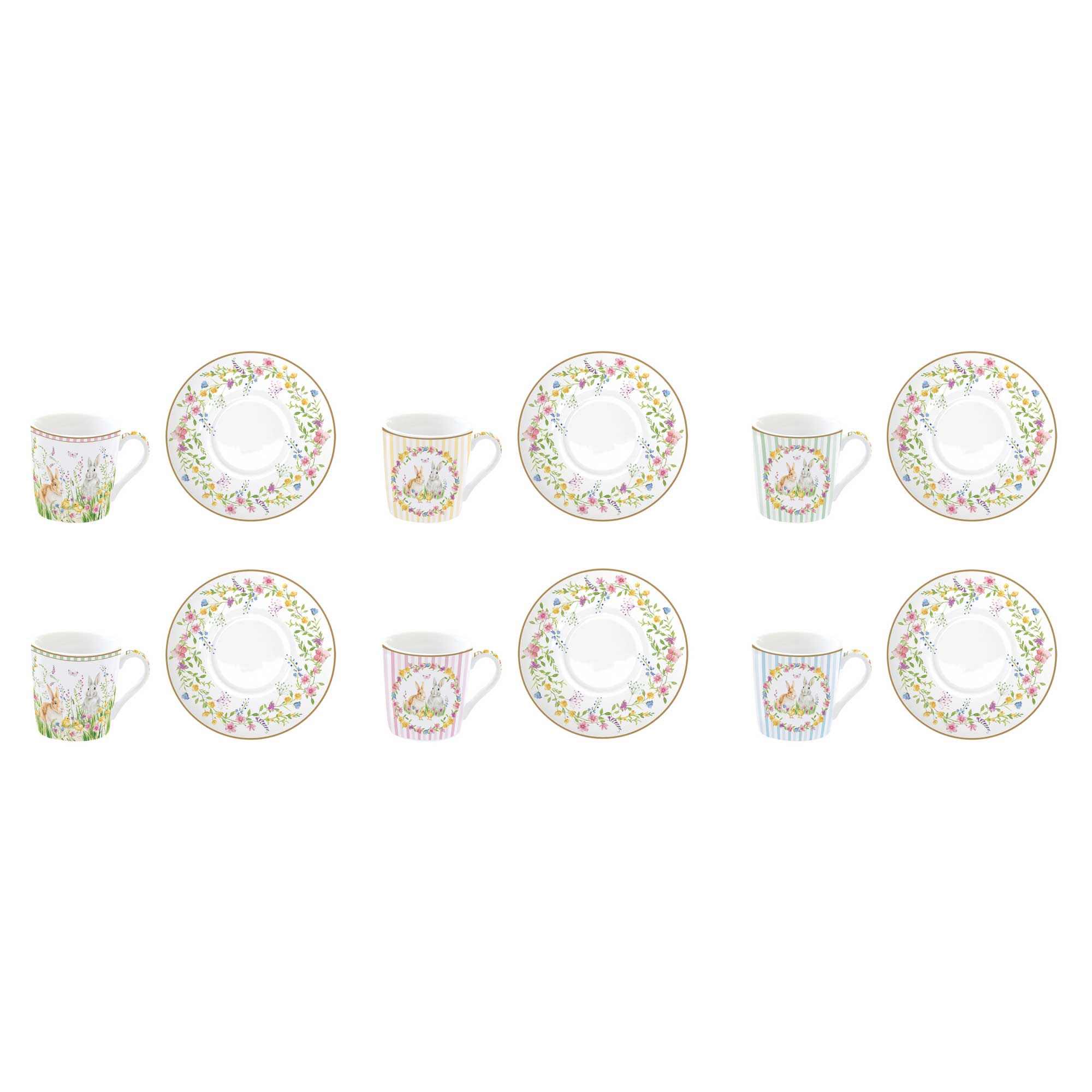 Bögre, csésze Húsvéti nyuszis porcelán kávés csésze 6 személyes szett Happy Easter