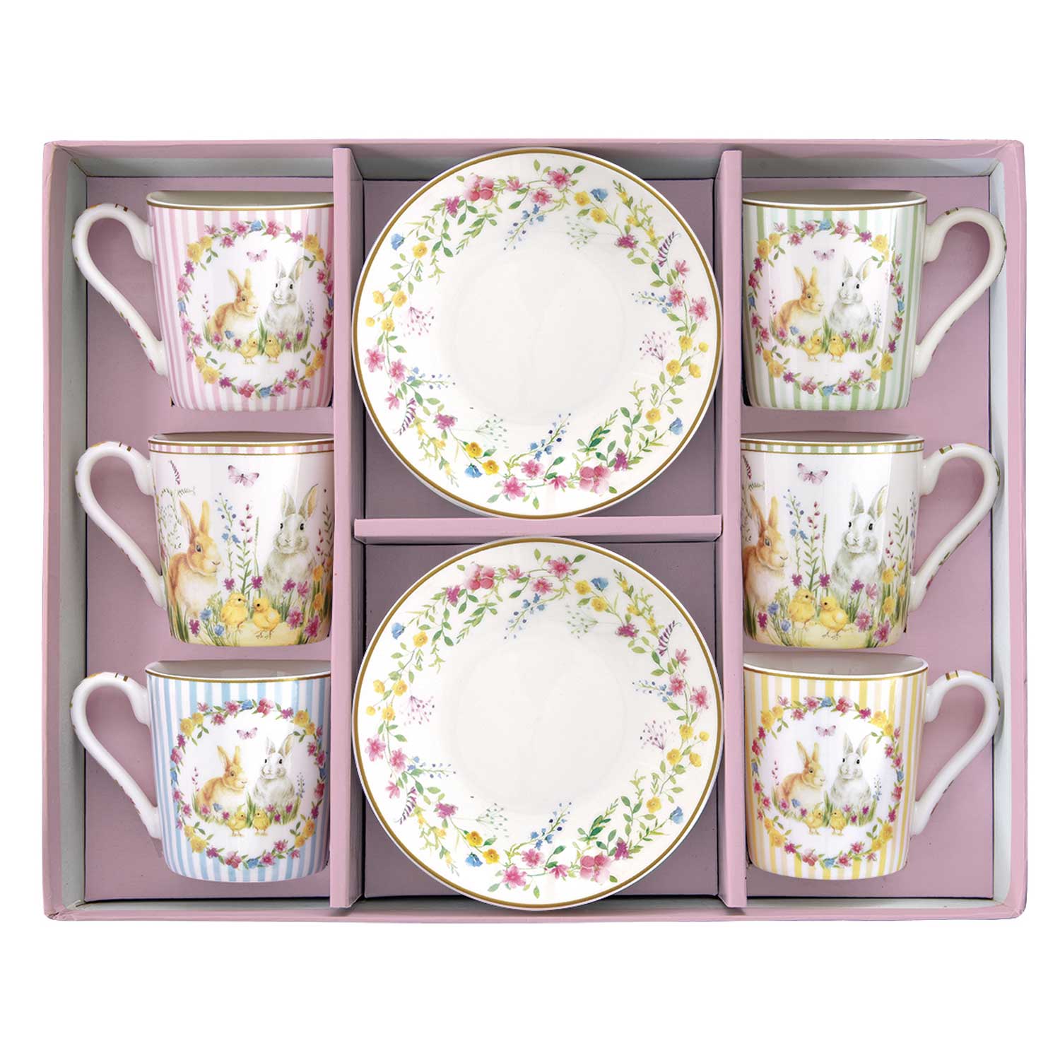 Bögre, csésze Húsvéti nyuszis porcelán kávés csésze 6 személyes szett Happy Easter