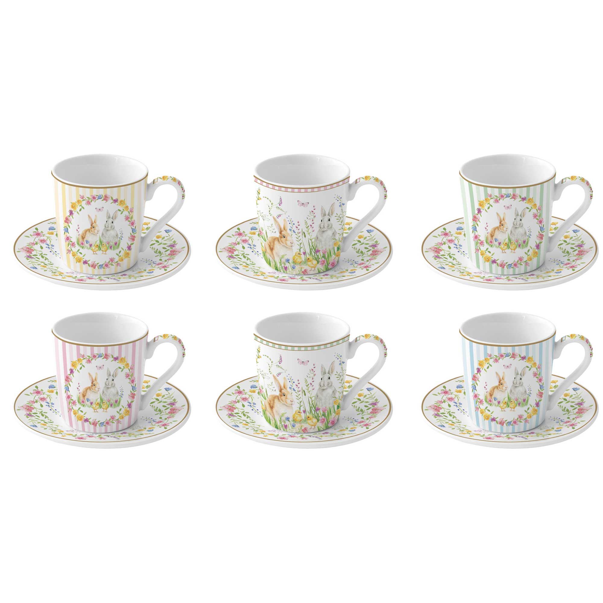 Bögre, csésze Húsvéti nyuszis porcelán kávés csésze 6 személyes szett Happy Easter