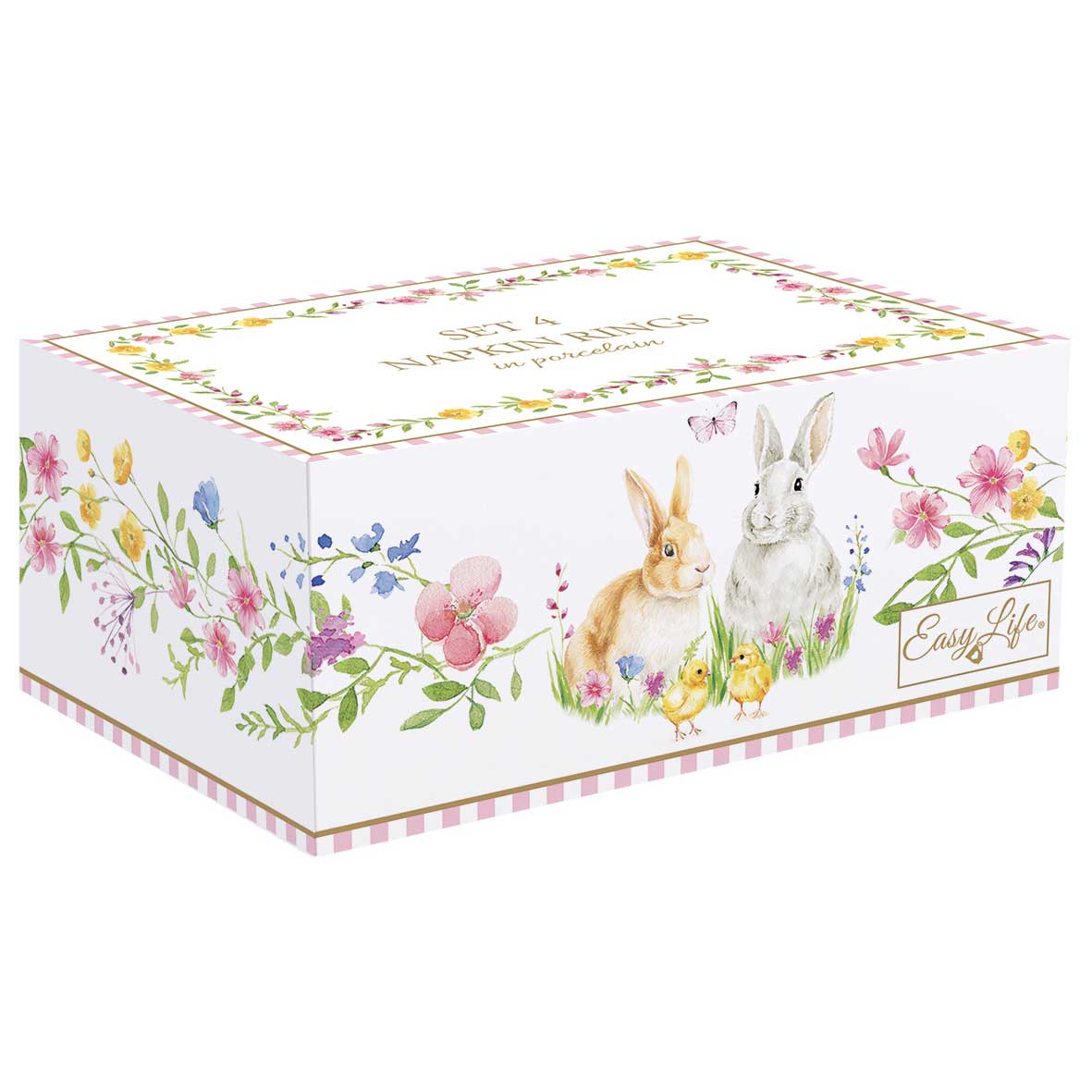 Szalvétagyűrű Húsvéti nyuszis porcelán szalvétagyűrű 4 db Happy Easter