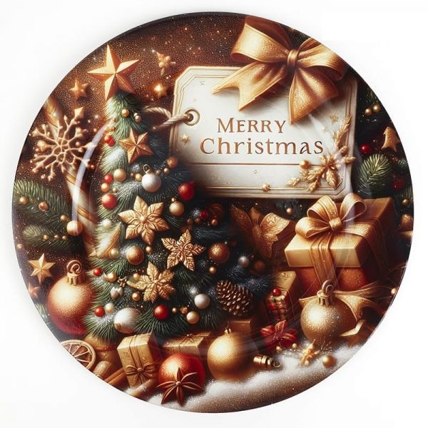 Karácsonyi dekorációs tálca kerek 33 cm műanyag Merry Christmas