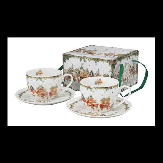 Karácsonyi Porcelán csésze 270 ml 2 személyes dobozban Christmas Village