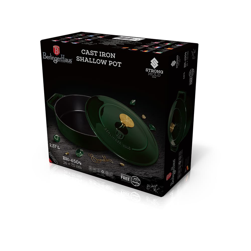 Indukciós öntöttvas alacsony lábas smaragdzöld Berlinger Haus Emerald Collection