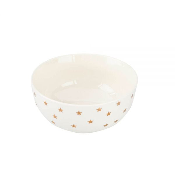 Tányér, étkészlet Karácsonyi arany csillagos porcelán müzlis tálka - 13,5 cm 400 ml