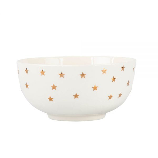 Tányér, étkészlet Karácsonyi arany csillagos porcelán müzlis tálka - 13,5 cm 400 ml