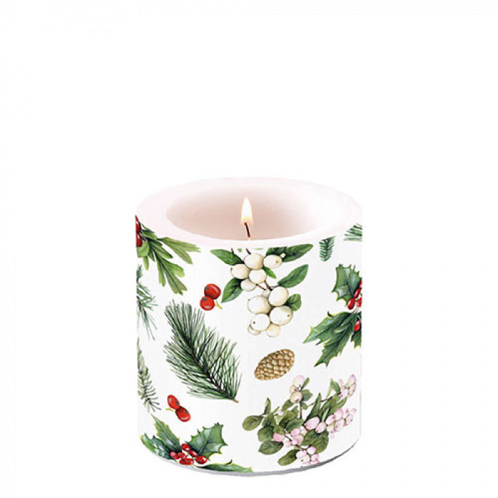 Gyertya Karácsonyi átvilágítós visz gyertya kicsi Winter greenery white