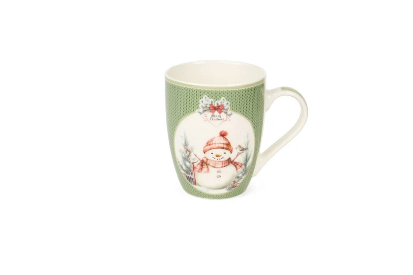 Karácsonyi porcelán bögre 350 ml fém teatojással díszcsomagban többféle