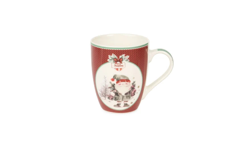Karácsonyi porcelán bögre 350 ml fém teatojással díszcsomagban többféle