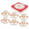 Karácsonyi porcelán eszpresszó kávés csésze 6 személyes szett díszdobozban mézeskalács baba