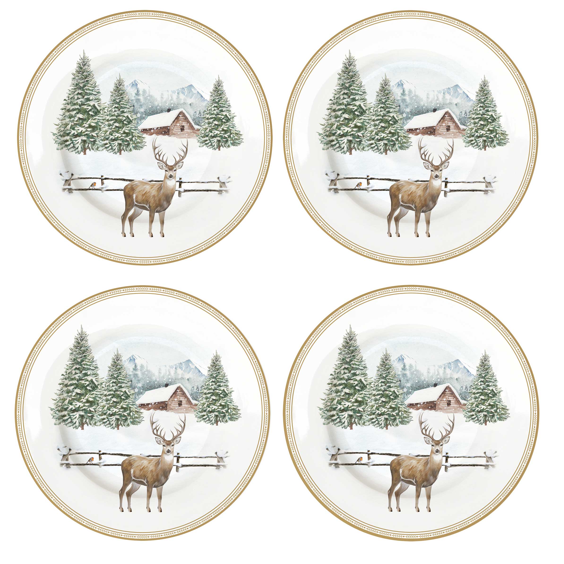 Tányér, étkészlet Karácsonyi desszertes tányér 4 db szett White Forest díszdobozban