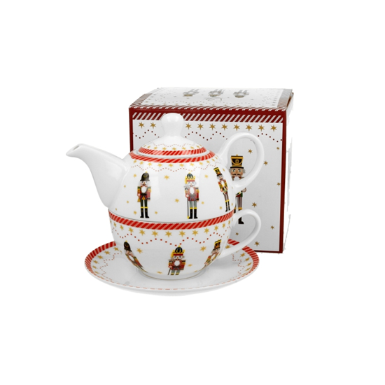 Tányér, étkészlet Karácsonyi diótörős porcelán egyszemélyes teáskészlet díszdobozban Christmas Nutcracker