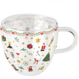 Bögre Karácsonyi duplafalú borosilicate üvegcsésze 0,25l Ornaments All Over red