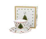 Bögre, csésze Karácsonyi fenyőfás porcelán csésze aljjal 190 ml díszdobozban Christmas Tree