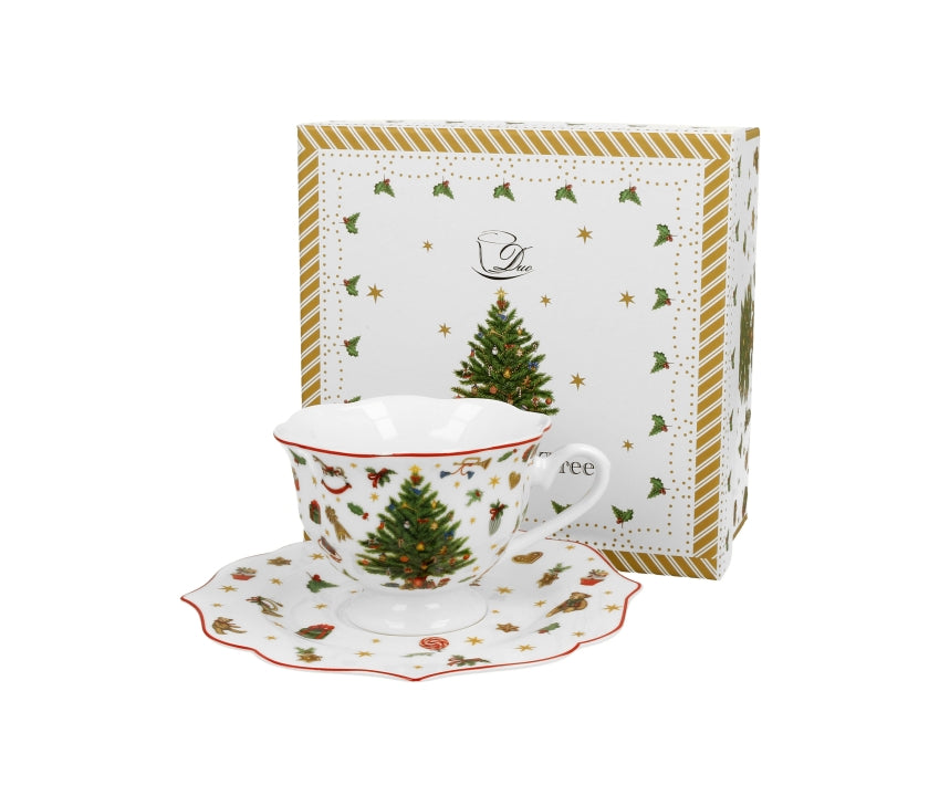 Bögre, csésze Karácsonyi fenyőfás porcelán csésze aljjal 190 ml díszdobozban Christmas Tree