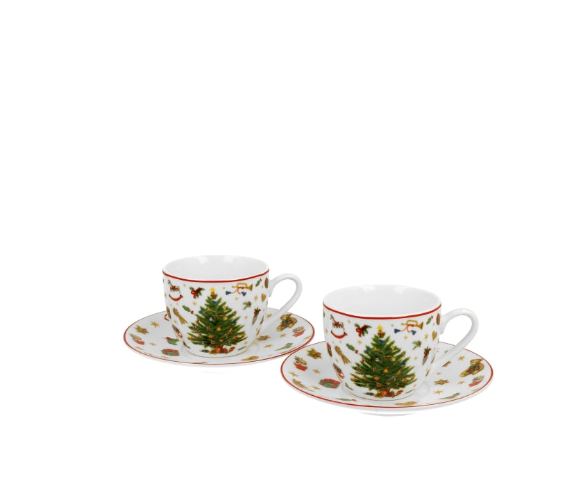 Bögre, csésze Karácsonyi fenyőfás porcelán kávés csésze aljjal 90 ml díszdobozban Christmas Tree