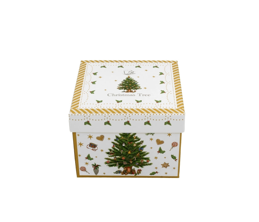 Bögre, csésze Karácsonyi fenyőfás porcelán kávés csésze aljjal 90 ml díszdobozban Christmas Tree
