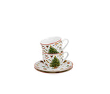 Bögre, csésze Karácsonyi fenyőfás porcelán kávés csésze aljjal 90 ml díszdobozban Christmas Tree