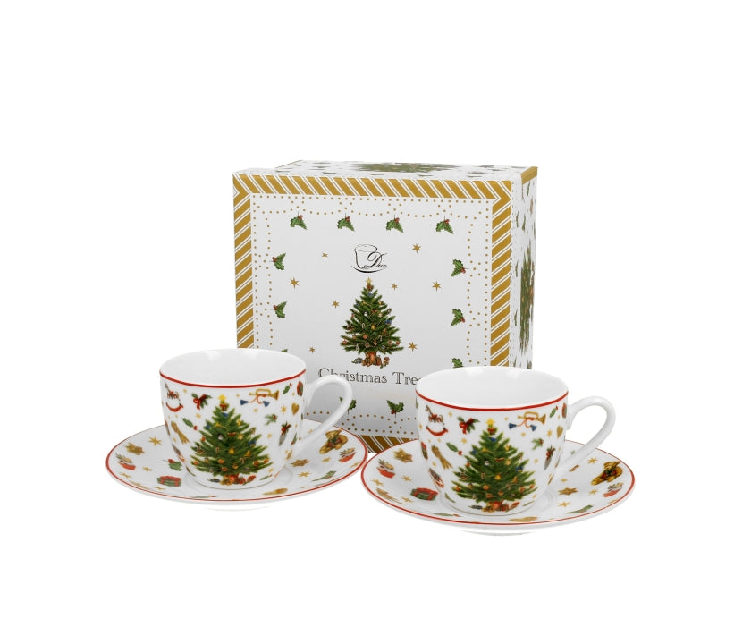 Bögre, csésze Karácsonyi fenyőfás porcelán kávés csésze aljjal 90 ml díszdobozban Christmas Tree