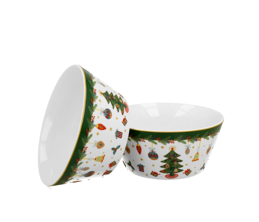 Bögre, csésze Karácsonyi fenyőfás porcelán tálka szett 2db-os 14 cm dobozban Around Christmas Tree