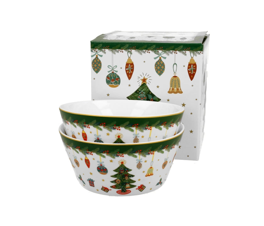 Bögre, csésze Karácsonyi fenyőfás porcelán tálka szett 2db-os 14 cm dobozban Around Christmas Tree