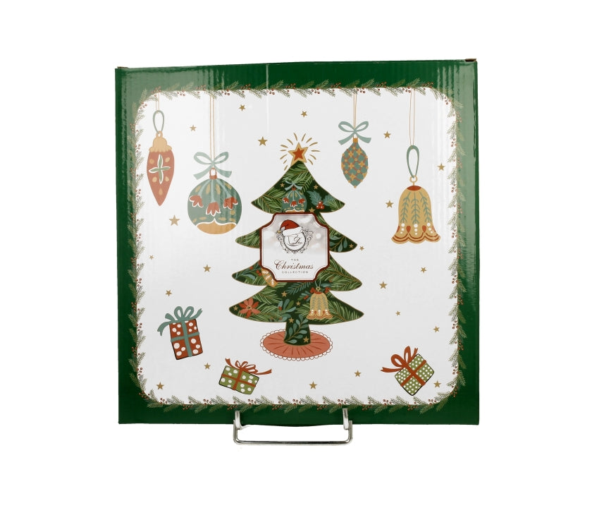 Bögre, csésze Karácsonyi fenyőfás porcelán tányér 25 cm dobozban Around Christmas Tree
