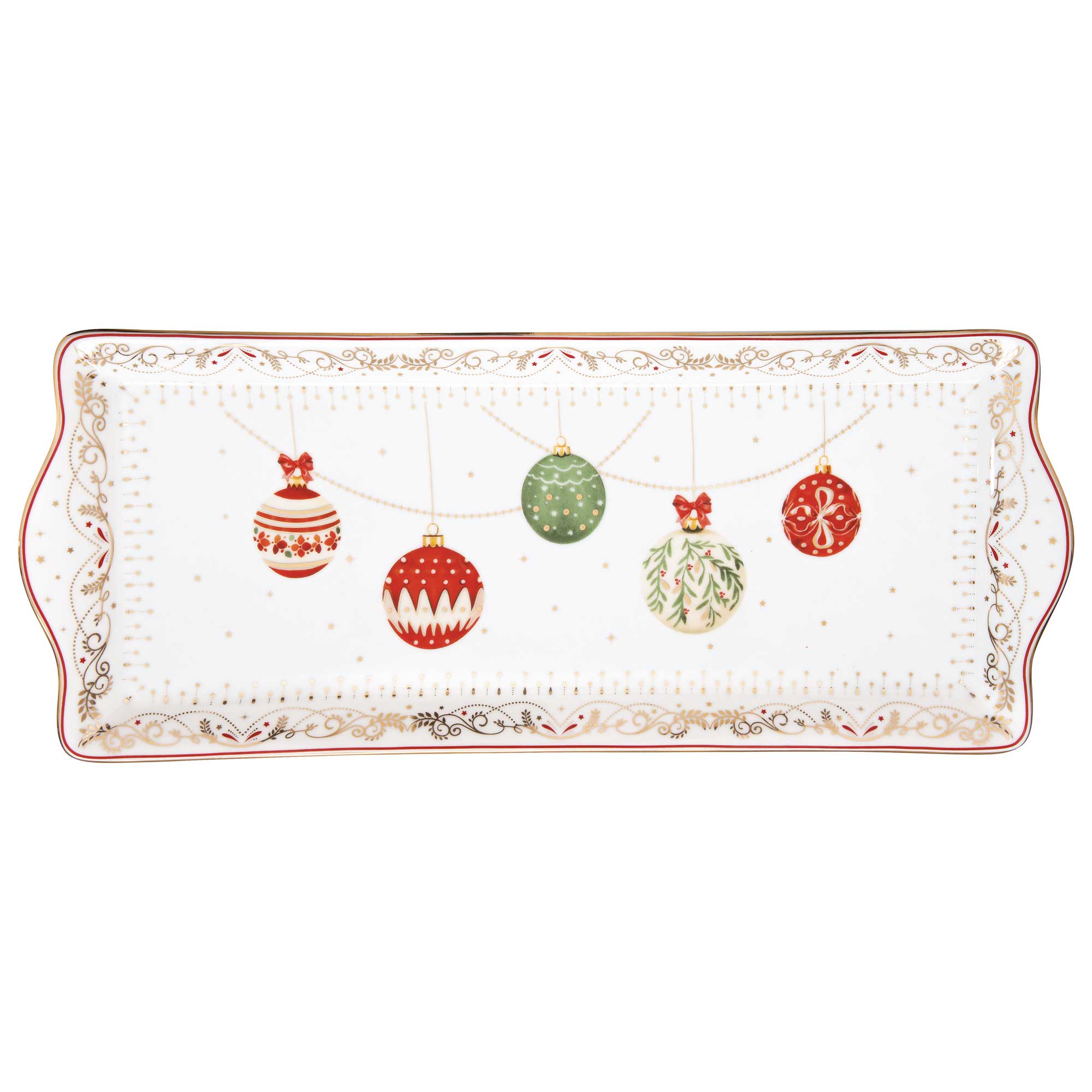 Tányér, étkészlet Karácsonyi gömbökkel díszített porcelán asztali kínáló tál Christmas Eve