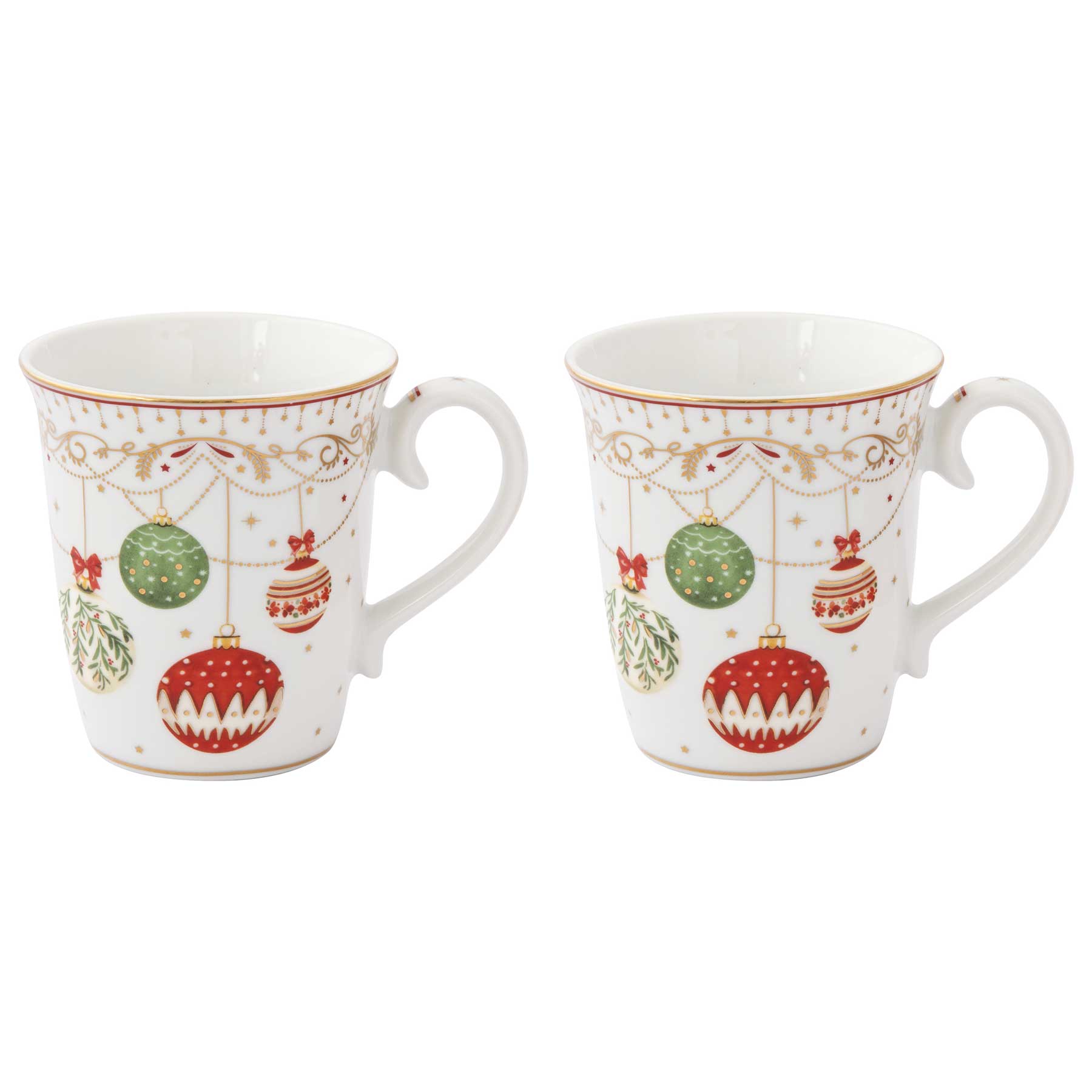 Tányér, étkészlet Karácsonyi gömbökkel díszített porcelán bögre 2 db szett díszdobozban Christmas Eve