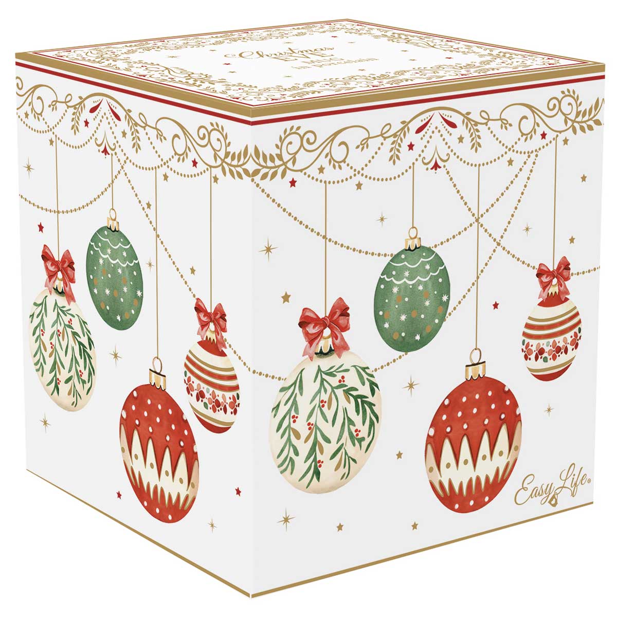 Tányér, étkészlet Karácsonyi gömbökkel díszített porcelán bögre díszdobozban Christmas Eve