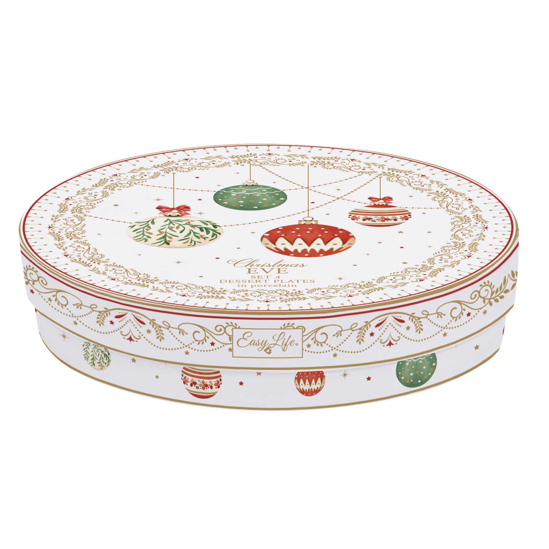Tányér, étkészlet Karácsonyi gömbökkel díszített porcelán desszertes tányér 4 db szett Christmas Eve