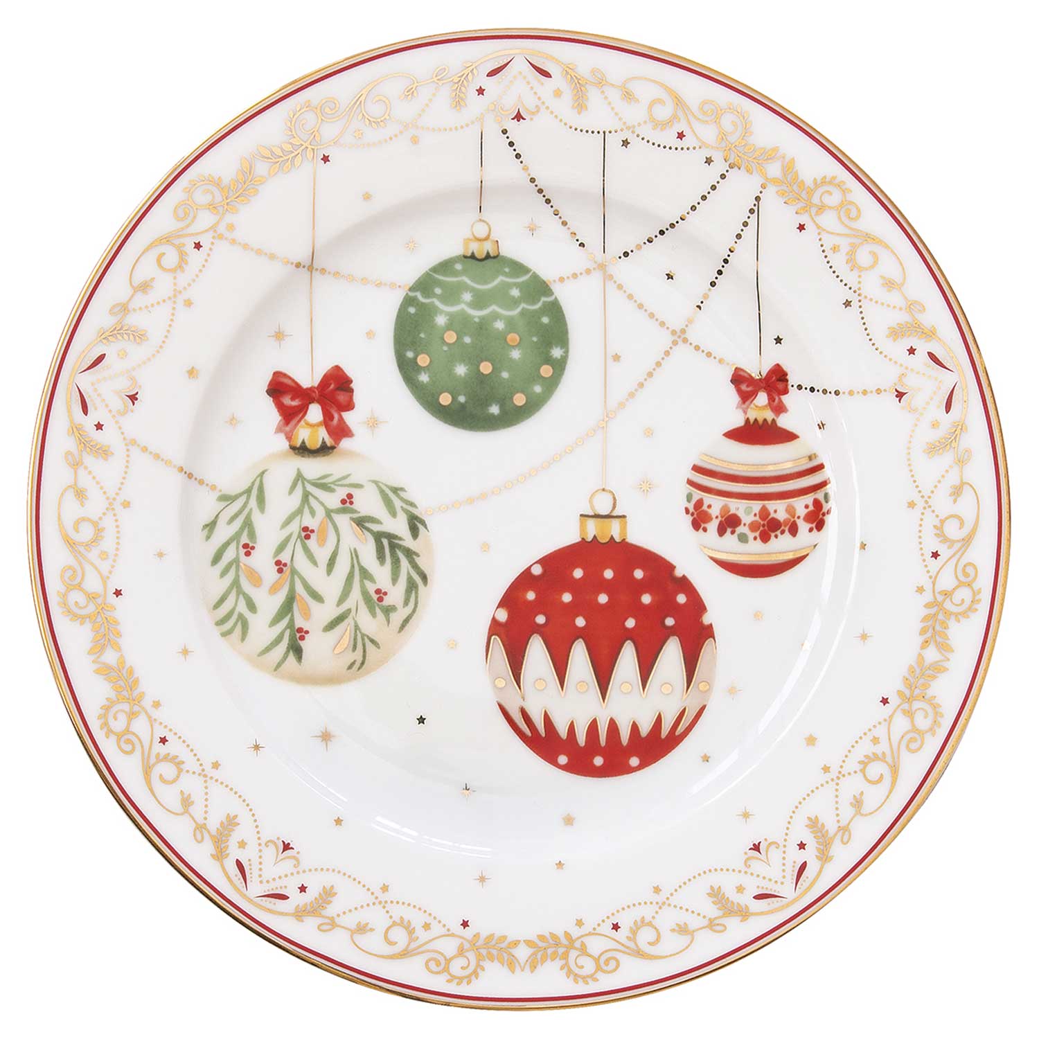 Tányér, étkészlet Karácsonyi gömbökkel díszített porcelán desszertes tányér Christmas Eve