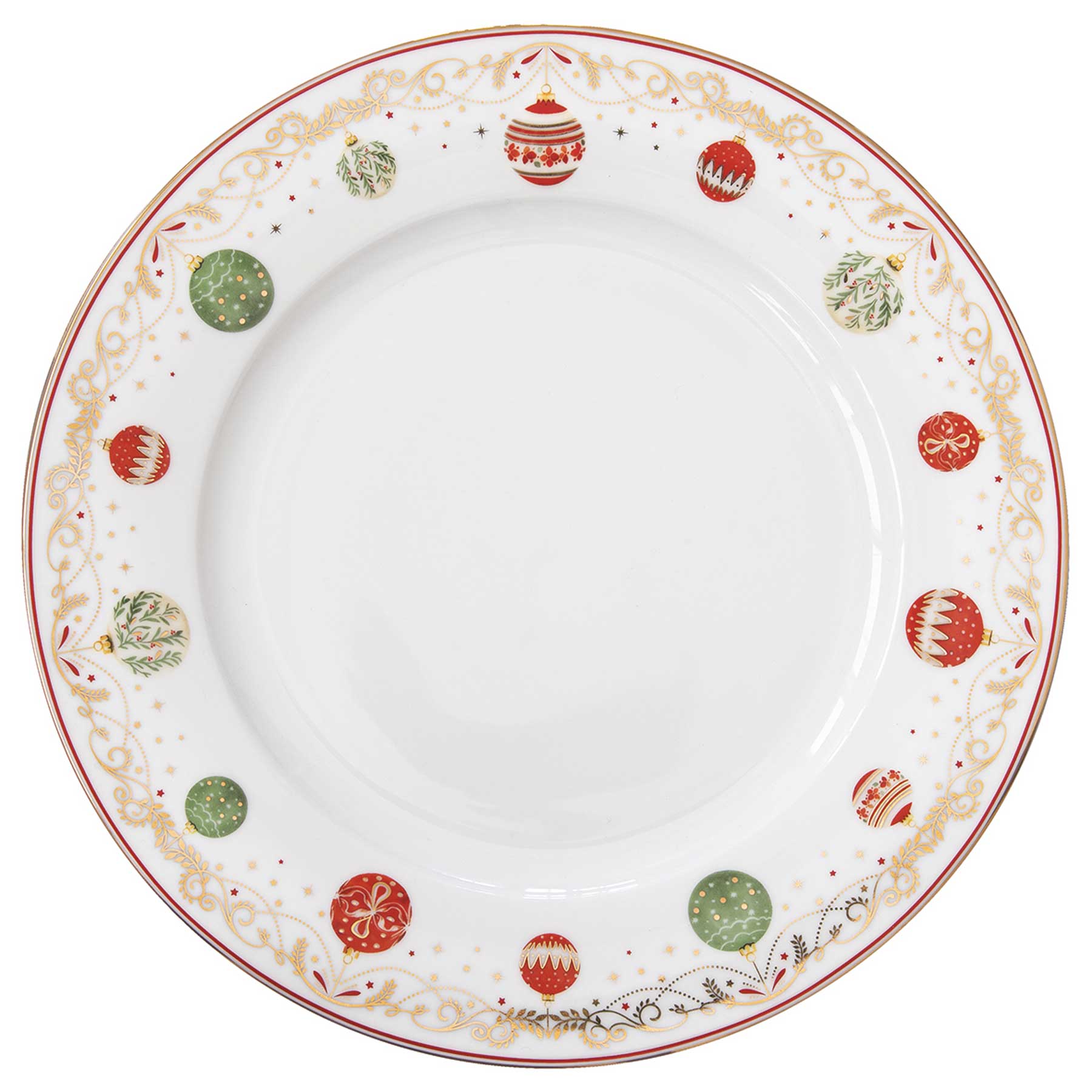 Tányér, étkészlet Karácsonyi gömbökkel díszített porcelán lapostányér Christmas Eve