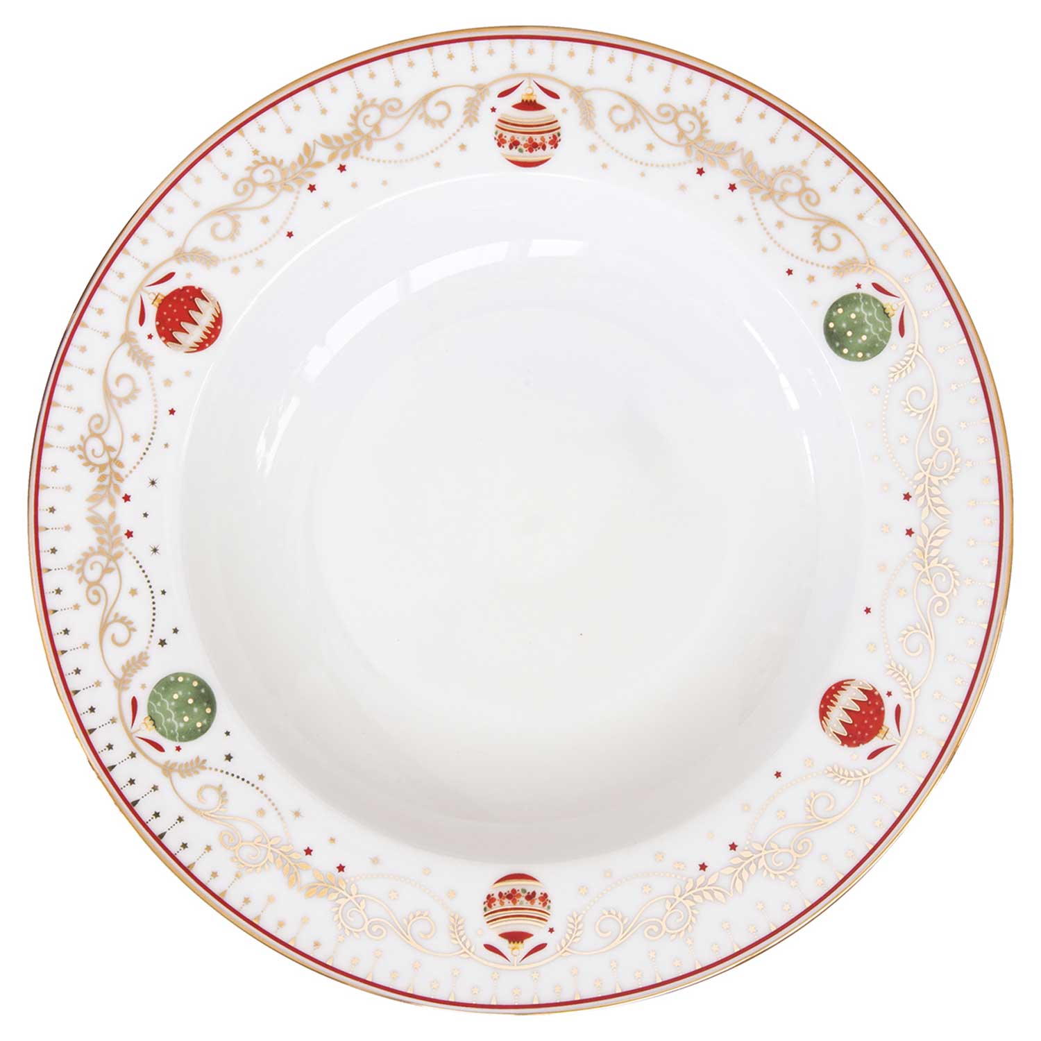 Tányér, étkészlet Karácsonyi gömbökkel díszített porcelán mélytányér Christmas Eve