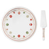 Tányér, étkészlet Karácsonyi gömbökkel díszített porcelán tortatál lapáttal Christmas Eve