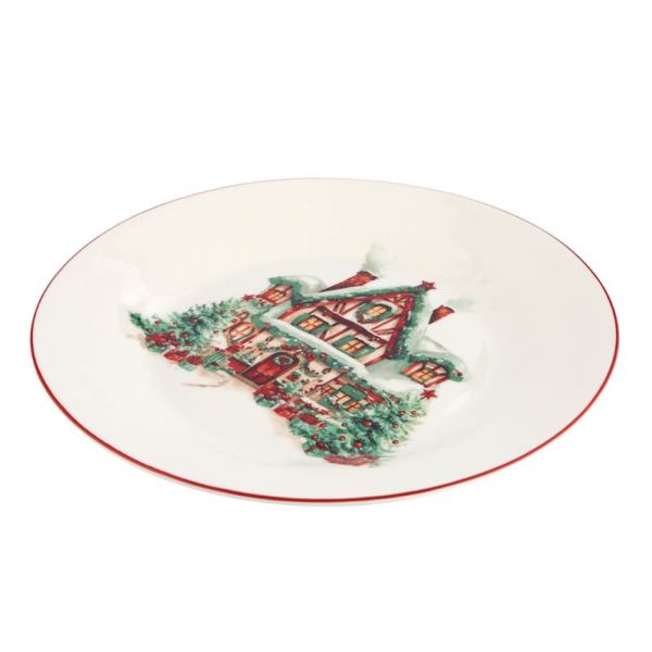 Karácsonyi házikós porcelán desszertes tányér - 19 cm - Holly Dreams