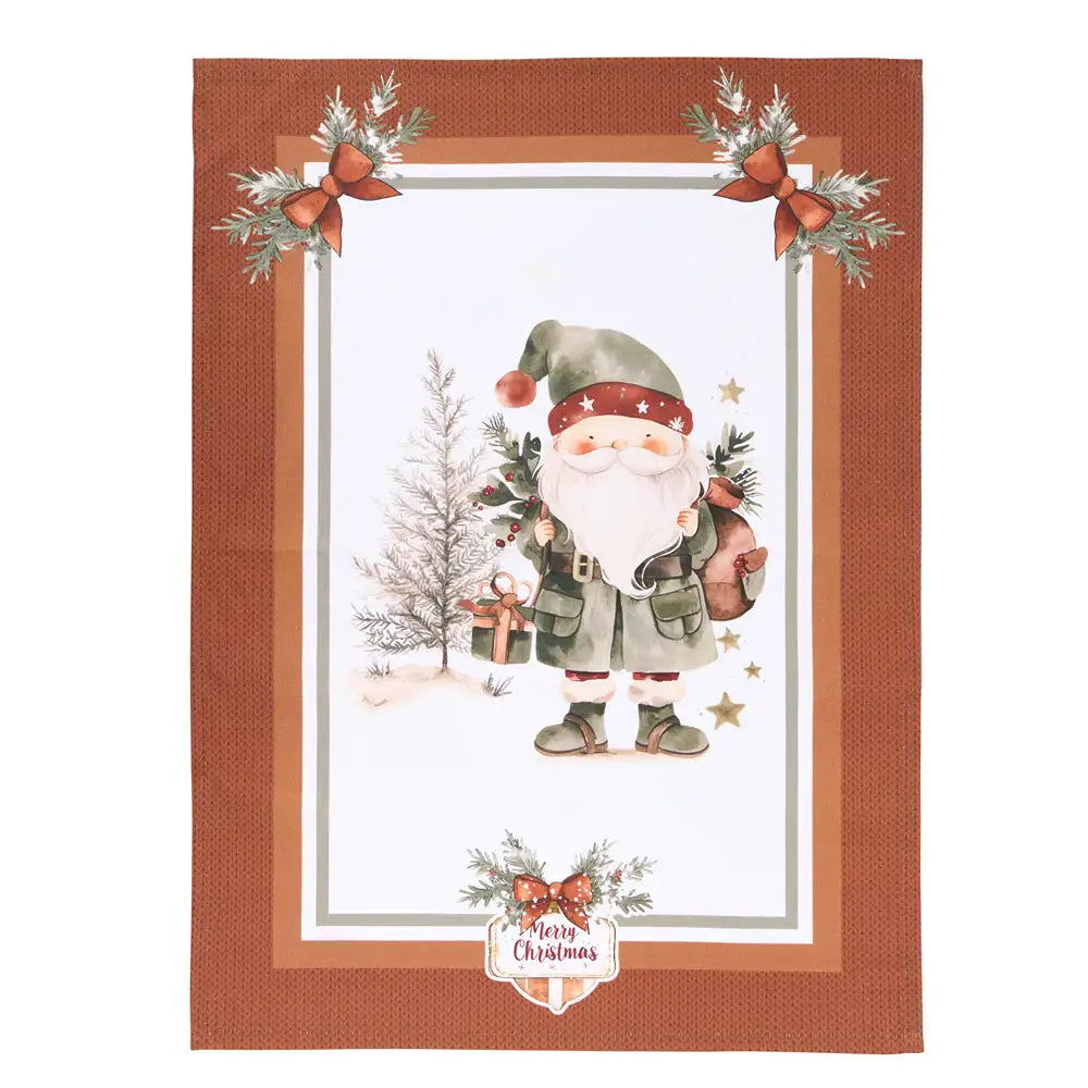 Karácsonyi konyharuha télapós 50x70 cm pamut díszdobozban