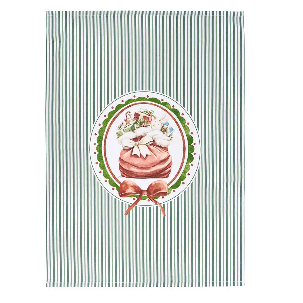 Karácsonyi konyharuha csíkos masnis ajándékos 50x70 cm pamut díszdobozban