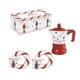 Bögre, csésze Karácsonyi kotyogós kávéfőző és porcelán kávés csésze szett díszdobozban