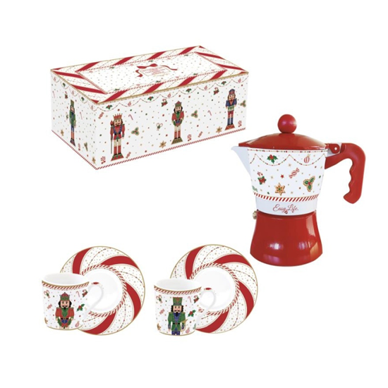 Bögre, csésze Karácsonyi kotyogós kávéfőző és porcelán kávés csésze szett díszdobozban