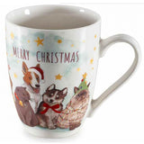 Karácsonyi kutyás porcelán bögre karácsonyfás papír csomagolásban - 300 ml