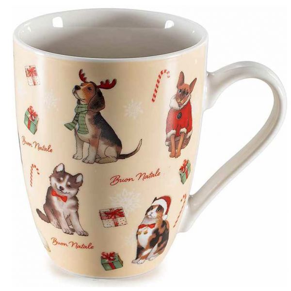 Karácsonyi kutyás porcelán bögre sapkás állatok design csomagolásban - 300 ml