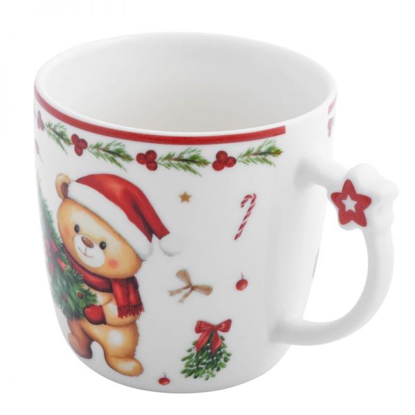 Karácsonyi porcelán bögre 340 ml maci fenyőfával