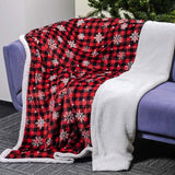 karácsonyi mikroflanel takaró serpával - 200x150 cm - piros kockás hópelyhes
