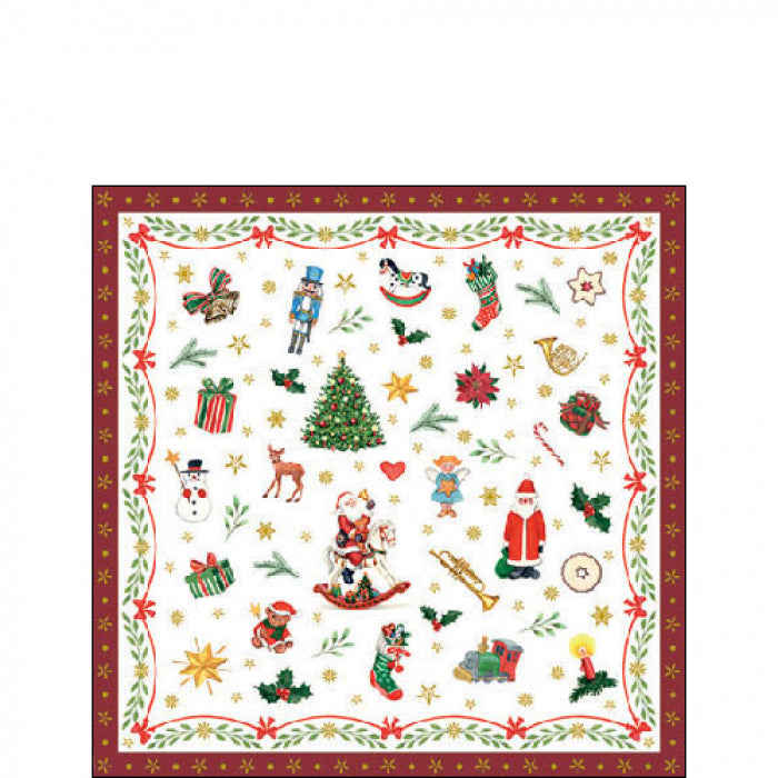 Szalvéta Karácsonyi papírszalvéta Ornaments All Over red 25x25 cm