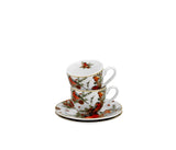 Bögre Karácsonyi porcelán 2 db kávés csésze szett aljal Madarak