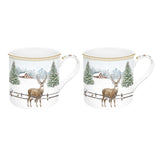 Tányér, étkészlet Karácsonyi porcelán bögre 2db szarvasos White Forest díszdobozban