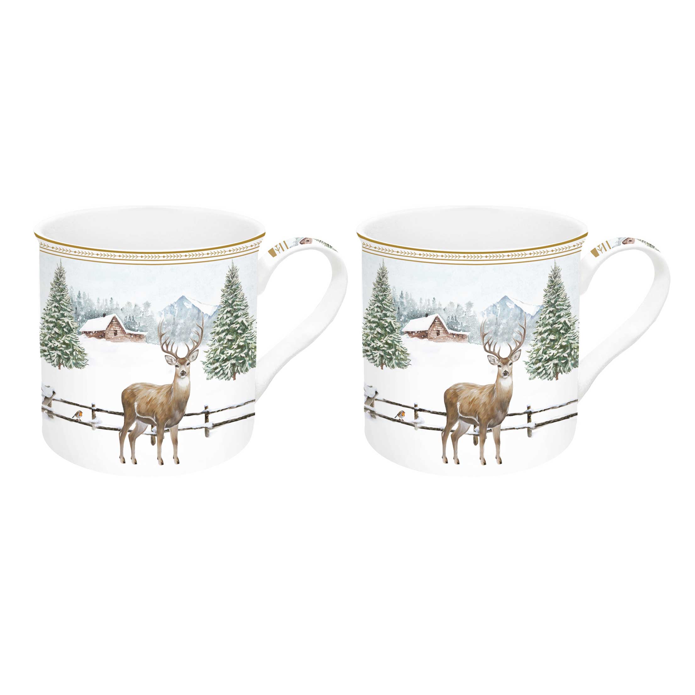 Tányér, étkészlet Karácsonyi porcelán bögre 2db szarvasos White Forest díszdobozban