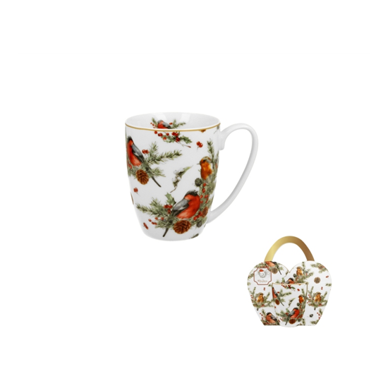 Bögre Karácsonyi porcelán bögre 360ml díszcsomagolásban Madarak