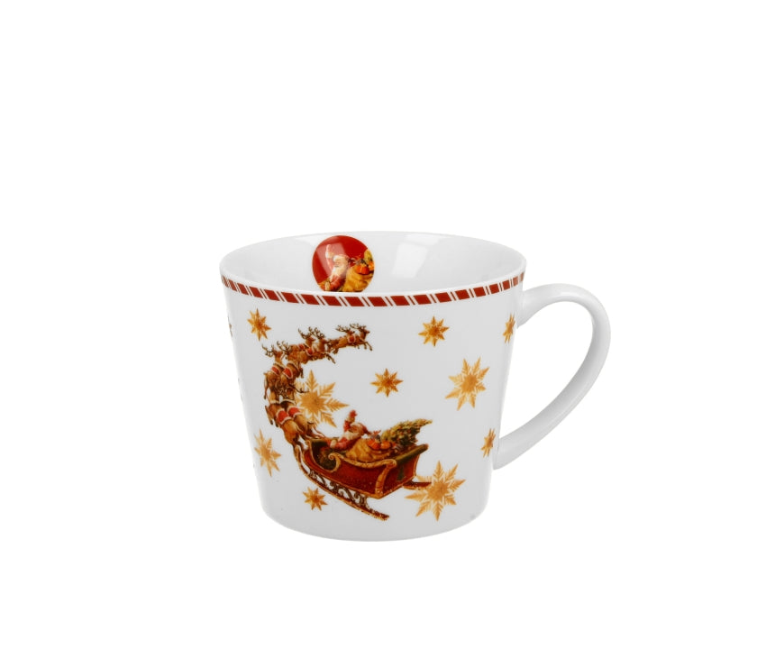 Bögre Karácsonyi porcelán bögre 610 ml Mikulás rénszarvas szánnal